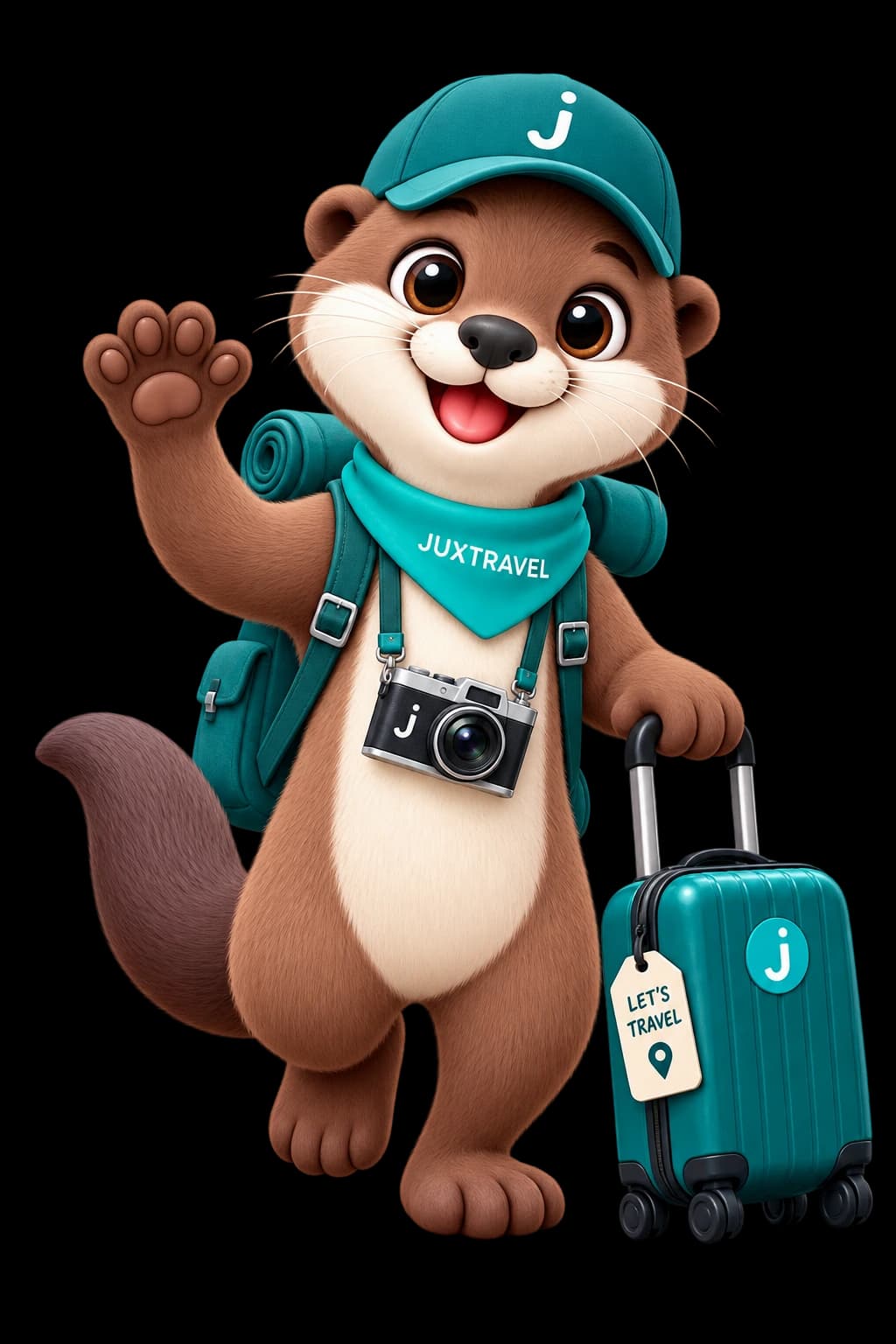 Jux, the JuxTravel otter, waving