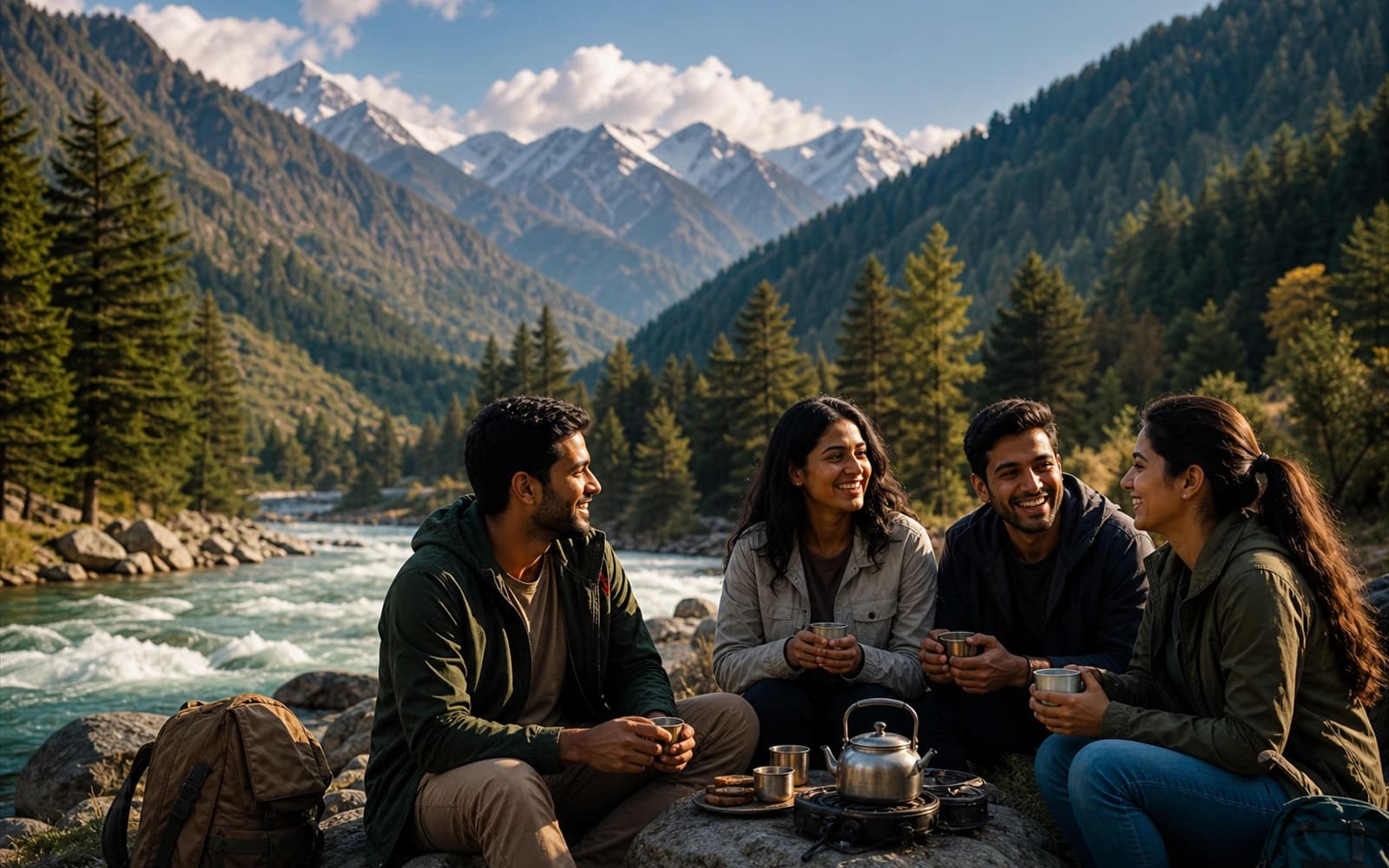 Friends sharing a meal outdoors