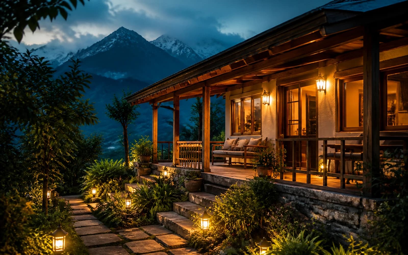 Homestay lit up at night