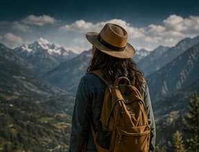 Traveller overlooking mountains
