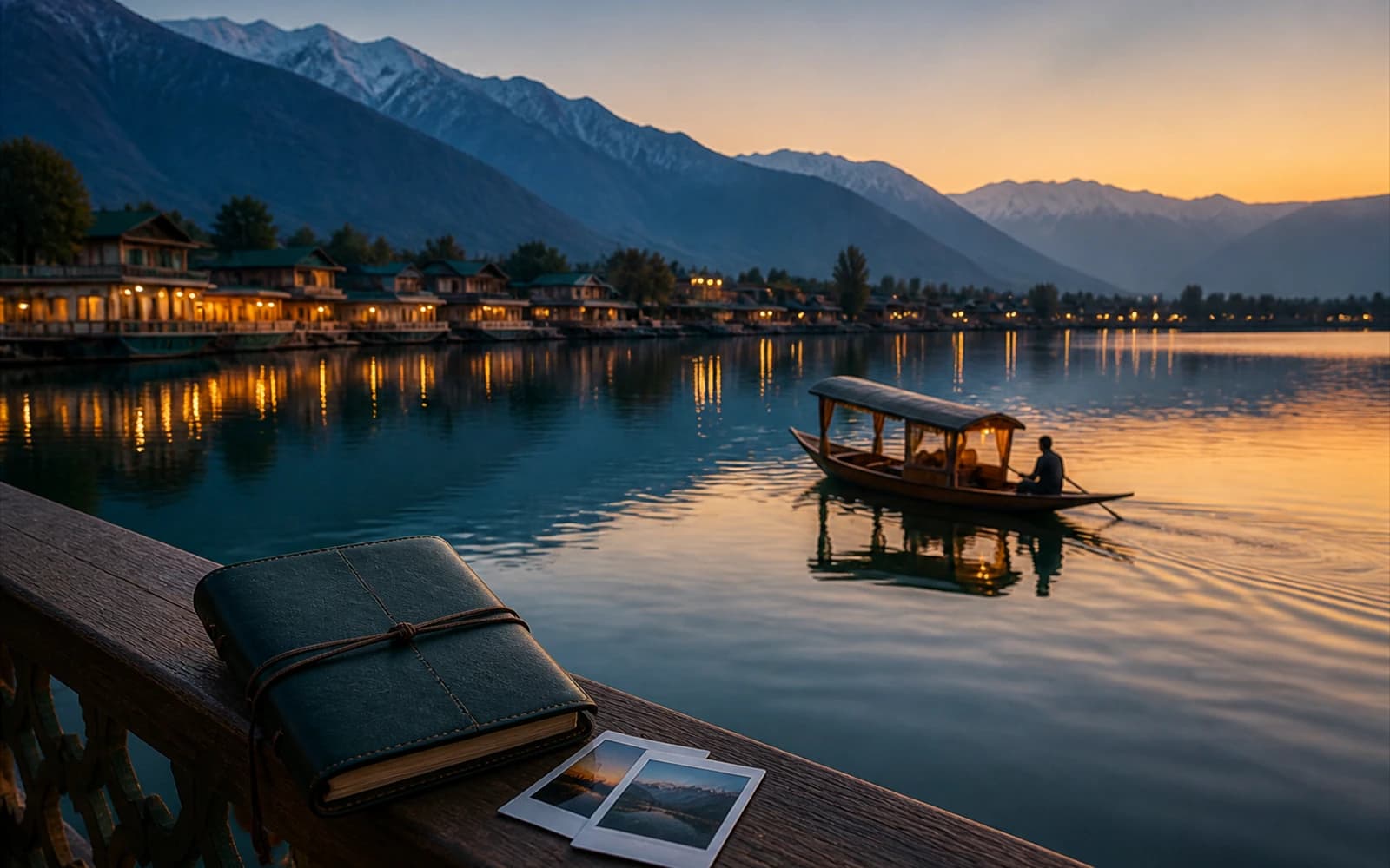 Travel journal and photos by a lake