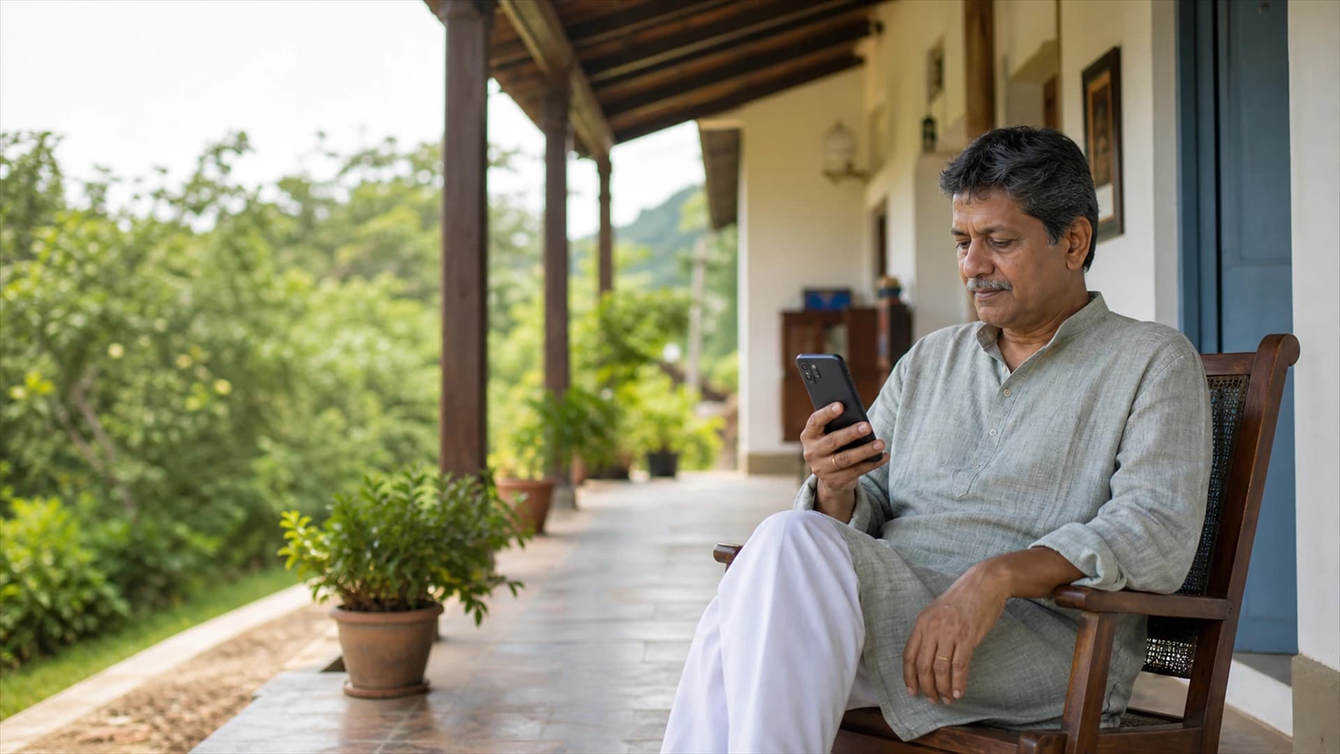 Homestay owner checking messages on his phone